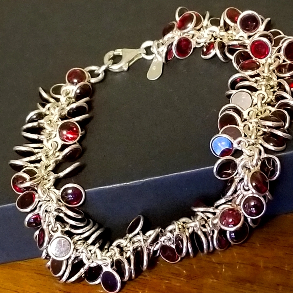 Rare Silpada Sterling Silver Garnet Cha Cha Bracelet - Picture 2 of 14